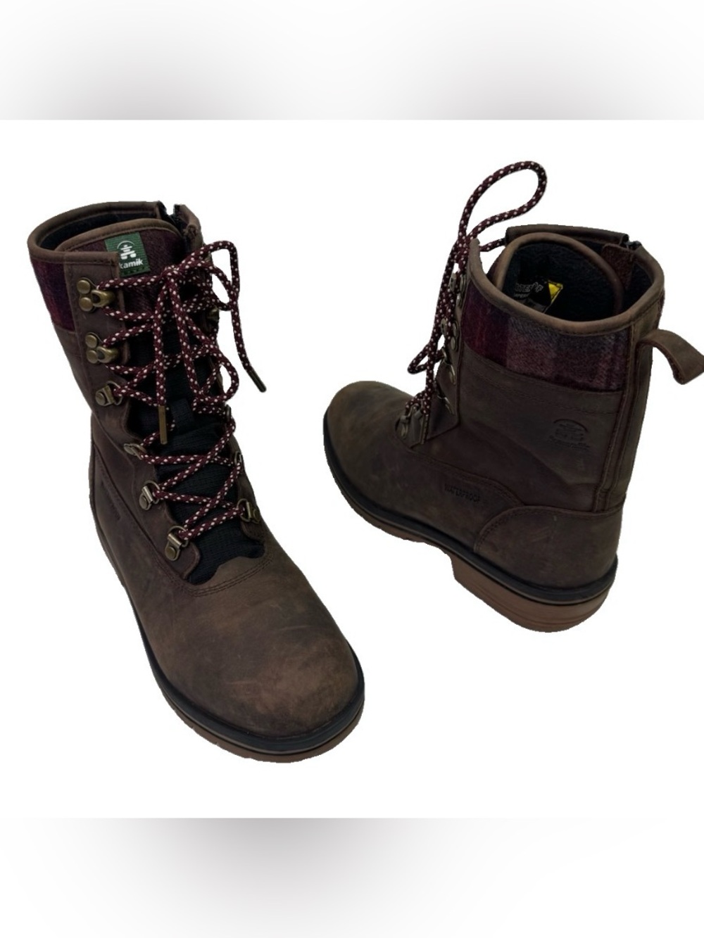 Kamik Juliet Boots Women’s 7 Brown Leather Distressed Waterproof Lace Up Shoes